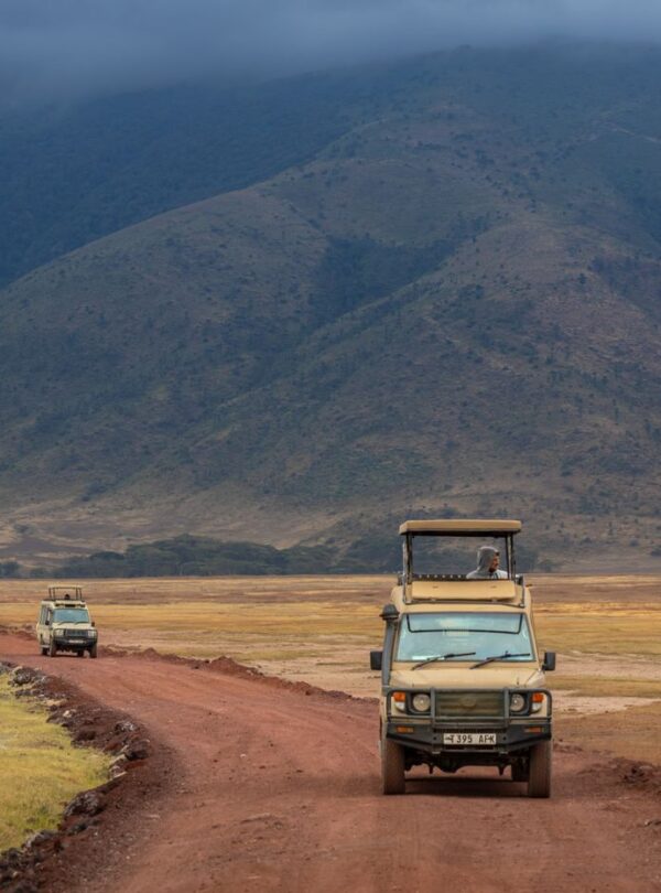 Safari jeeps in Ngorongoro Crater
