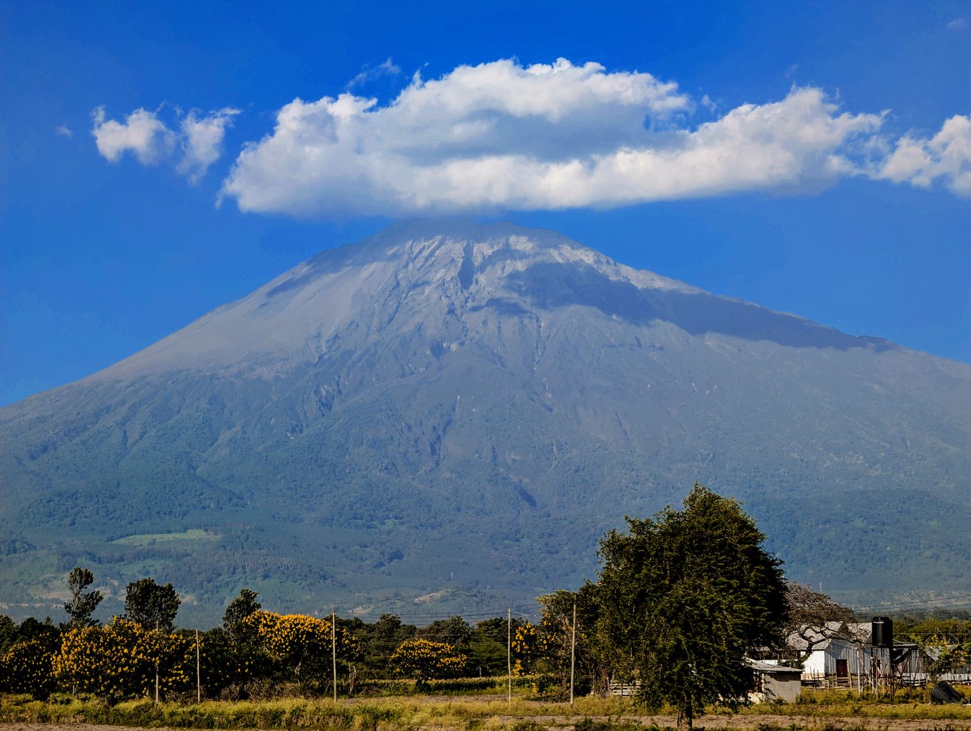 Scenic Mount Meru under cloud with lush greenery