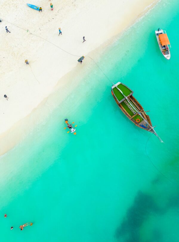 Aerial view of Zanzibar turquoise waters and sandy beaches