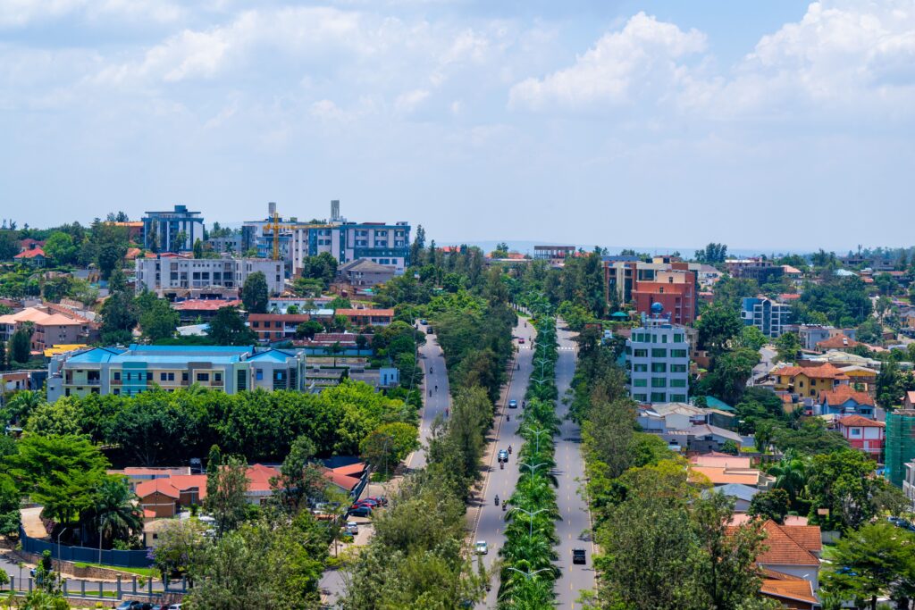 Panoramic Kigali cityscape under sunny sky