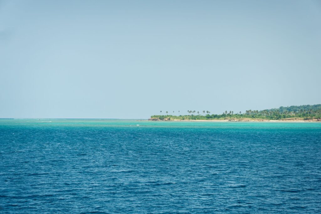 Lush tropical island meeting clear blue ocean